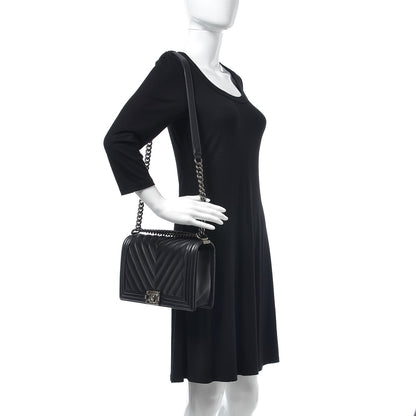 Chanel Calfskin Chevron New Medium Boy Flap Black 2 of 9