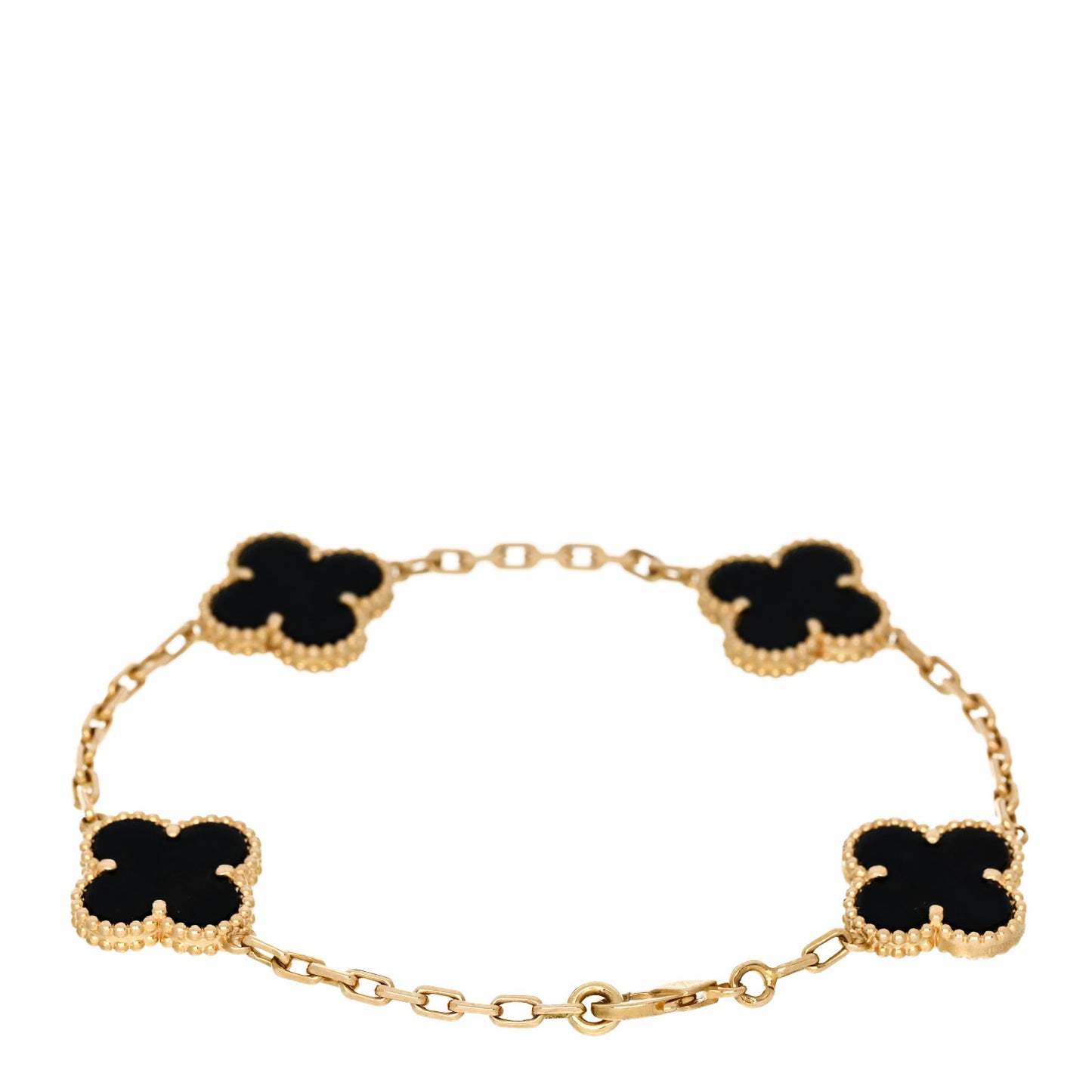 18K Yellow Gold Black Onyx 5 Motifs Vintage Alhambra Bracelet