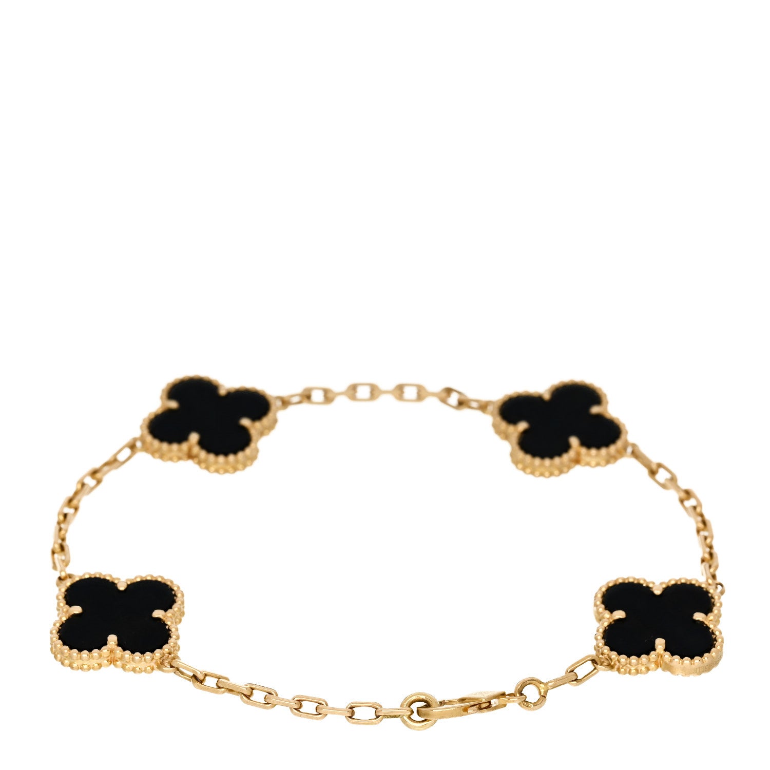 Van Cleef & Arpels 18K Yellow Gold Black Onyx 5 Motifs Vintage Alhambra Bracelet 2 of 5