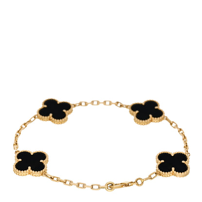 Van Cleef & Arpels 18K Yellow Gold Black Onyx 5 Motifs Vintage Alhambra Bracelet 2 of 5