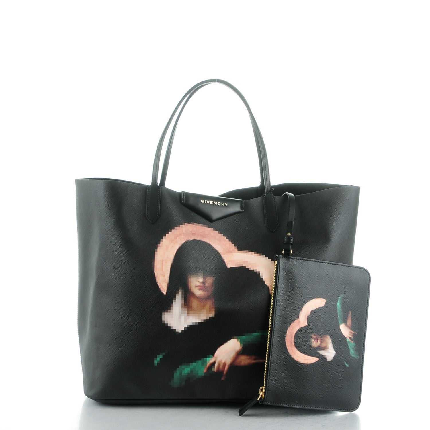 Givenchy Textured Coated Canvas Pixel Madonna Print Large Antigona Tote Black 5 of 9