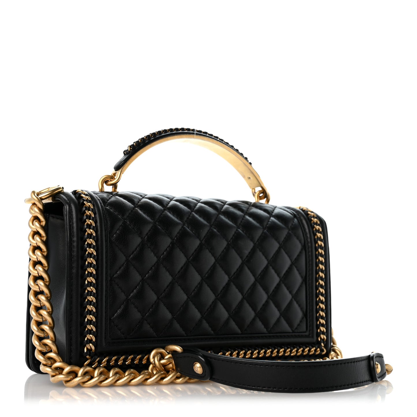 Lambskin Quilted Medium Top Handle Boy Flap Black