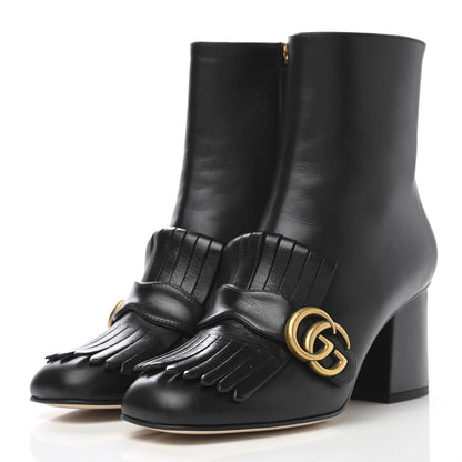 Gucci Malaga Kid GG Marmont Fringe 75mm Ankle Boots 37 Black 3 of 15