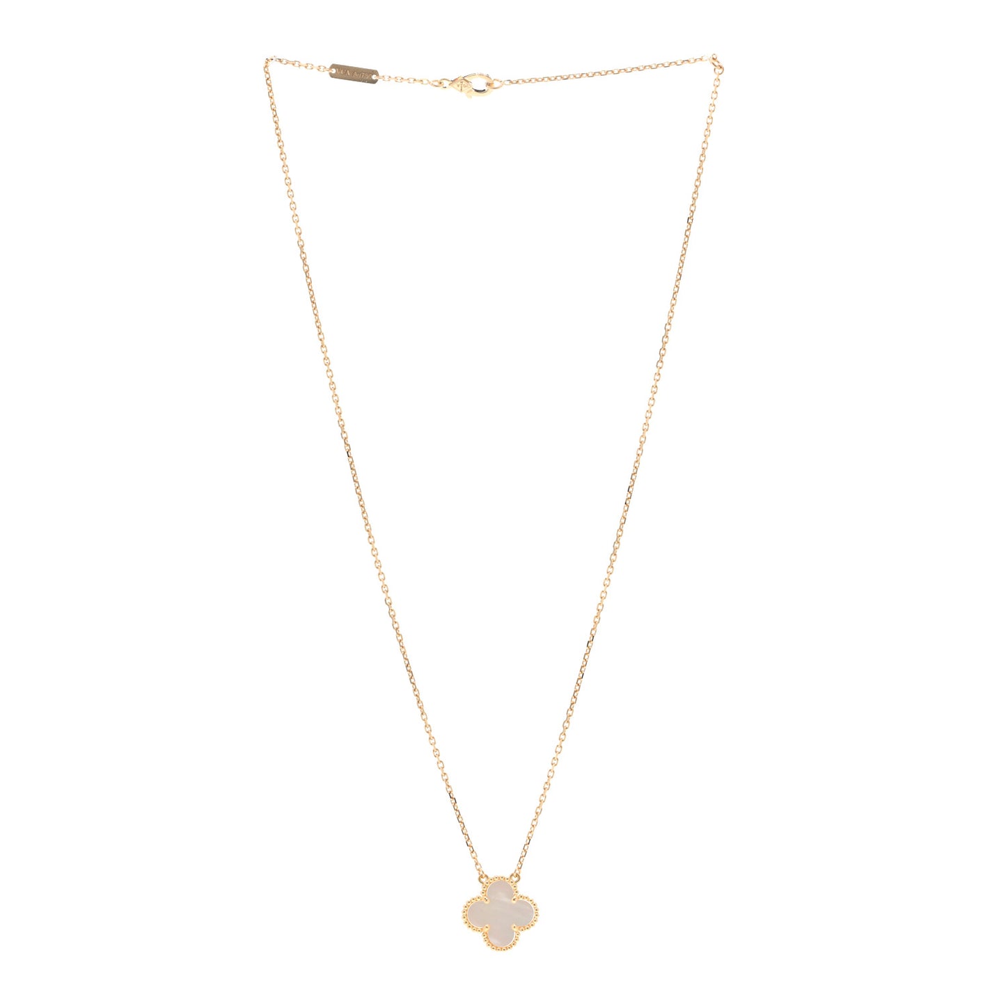 18K Yellow Gold Mother of Pearl Vintage Alhambra Pendant Necklace
