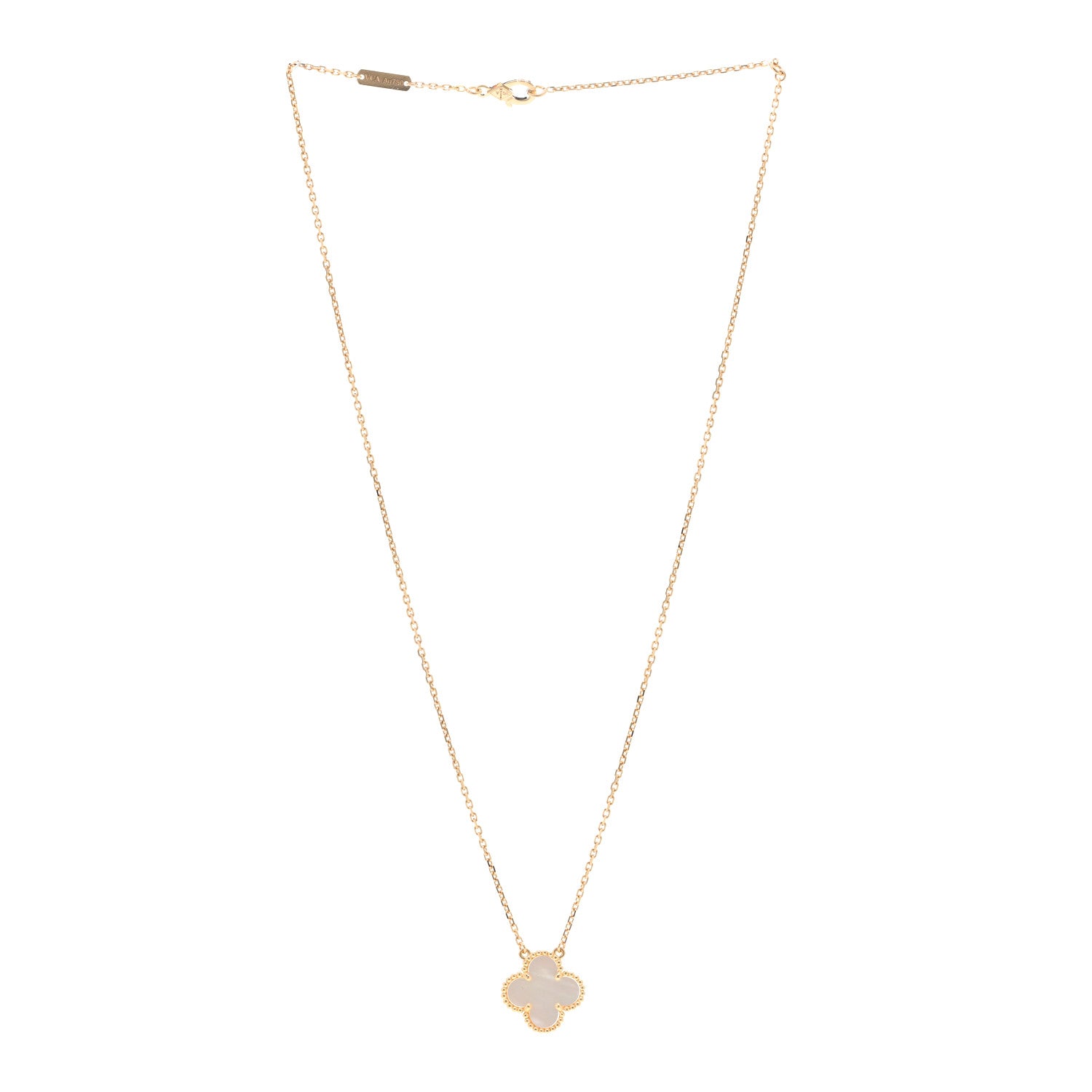 Van Cleef & Arpels 18K Yellow Gold Mother of Pearl Vintage Alhambra Pendant Necklace 3 of 6
