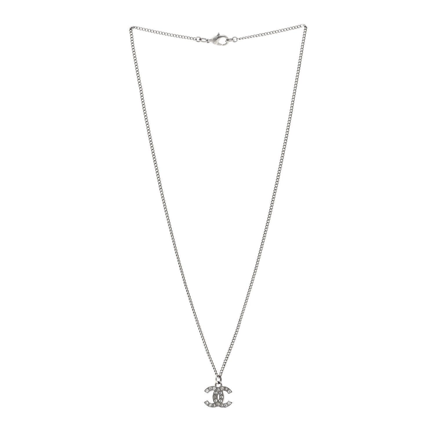 Chanel Crystal Timeless CC Necklace Silver 3 of 6