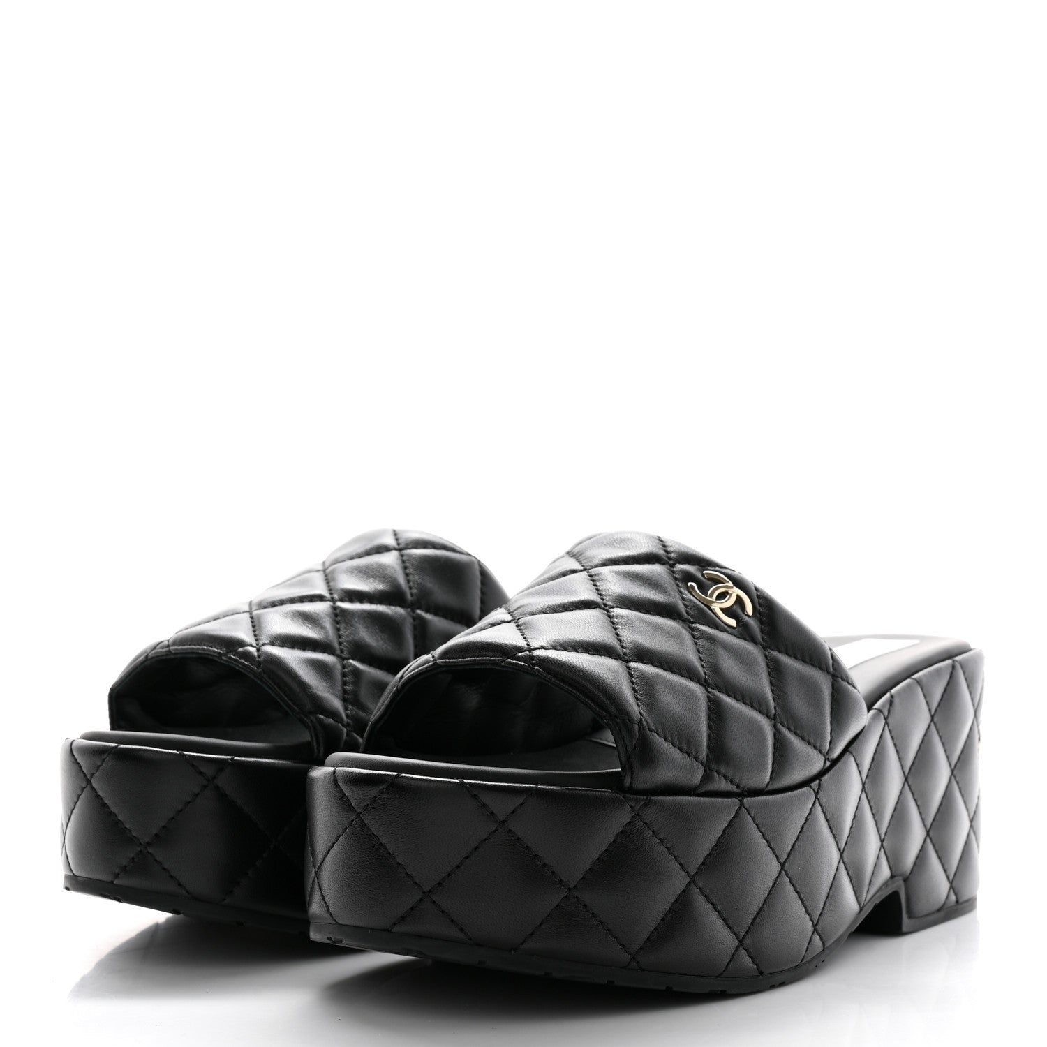 Chanel Lambskin Quilted CC Mules Wedge Sandals 41 Black 3 of 9