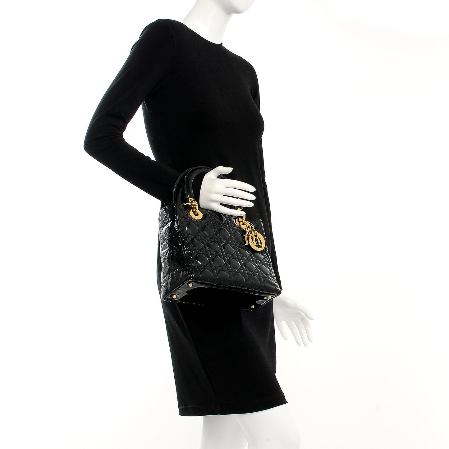 Patent Cannage Medium Lady Dior Black