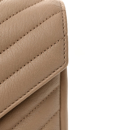 Saint Laurent Sheepskin Matelasse Chevron Monogram Medium College Bag Dark Beige 14 of 15
