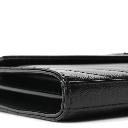 Saint Laurent Grain De Poudre Matelasse Chevron Monogram Monochrome Chain Wallet Black 9 of 10