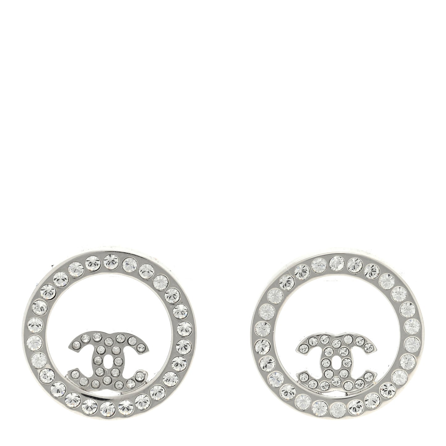 Crystal CC Round Earrings Silver