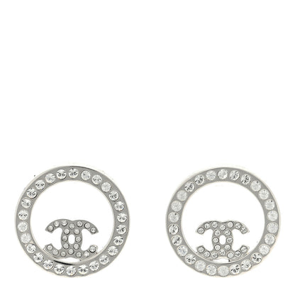 Chanel Crystal CC Round Earrings Silver 1 of 4