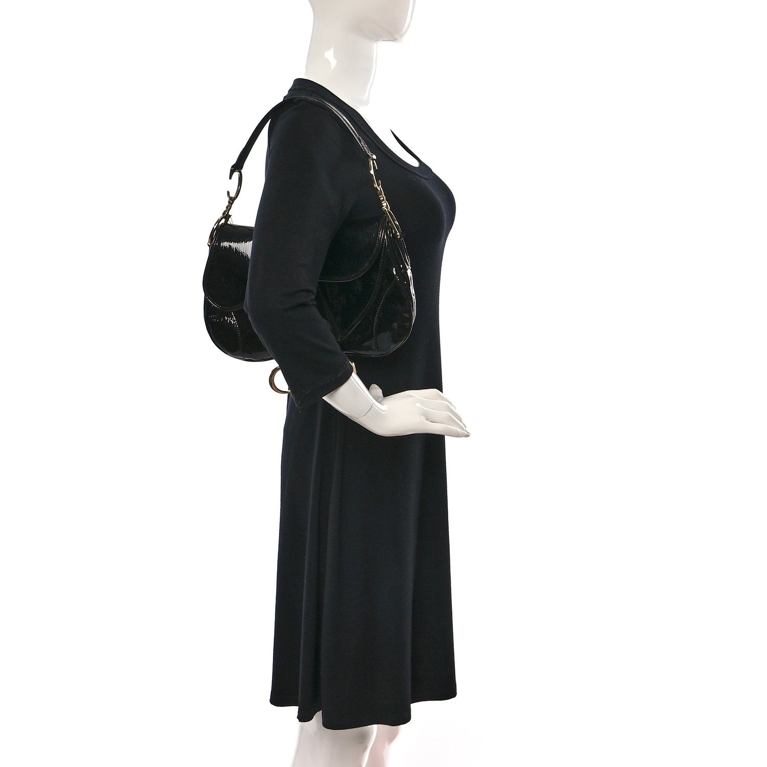 Christian Dior Patent Diorissimo Double Saddle Bag Black 2 of 9