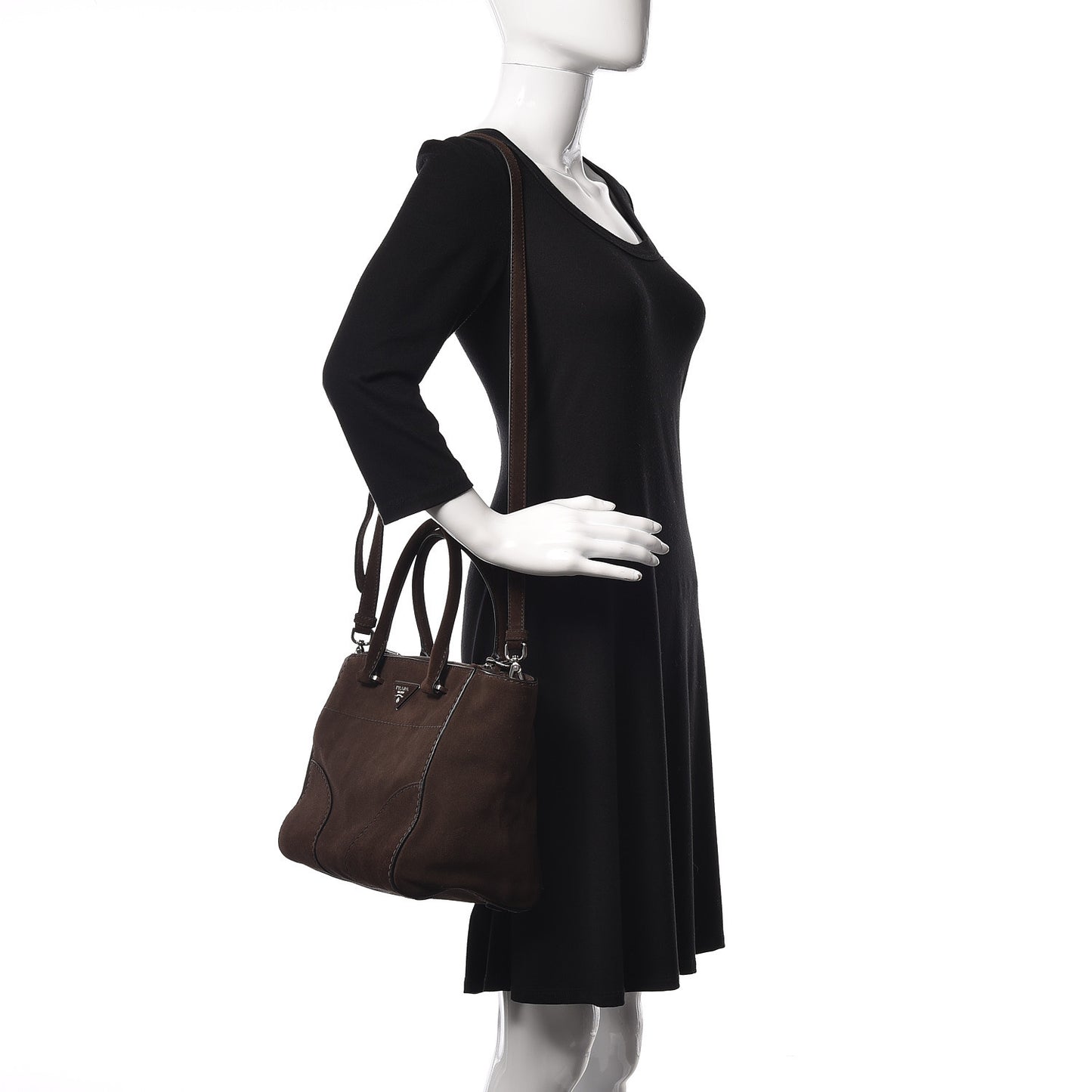 Suede Scamosciato Stitched Small Twin Pocket Tote Cenere