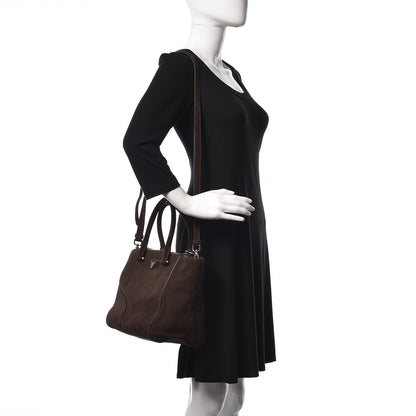 Prada Suede Scamosciato Stitched Small Twin Pocket Tote Cenere 2 of 9
