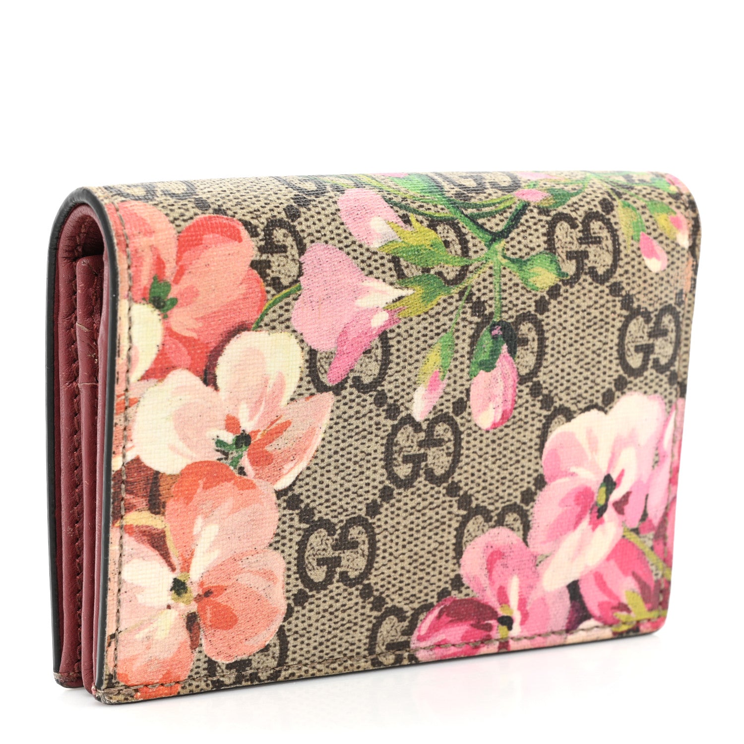 Gucci GG Supreme Monogram Blooms Card Case Wallet Beige Multicolor Dry Rose 3 of 14