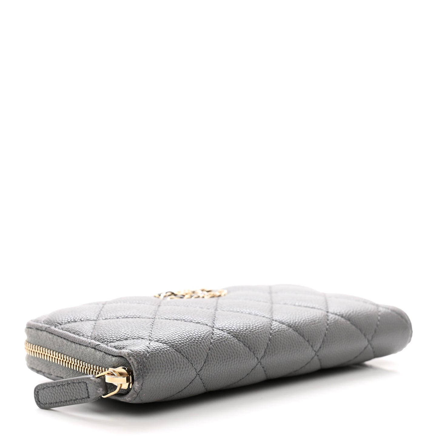 Caviar Quilted Small French New Wave Zip Around Wallet Grey