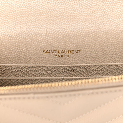 Saint Laurent Grain De Poudre Matelasse Chevron Monogram Envelope Chain Wallet Dark Beige 5 of 11
