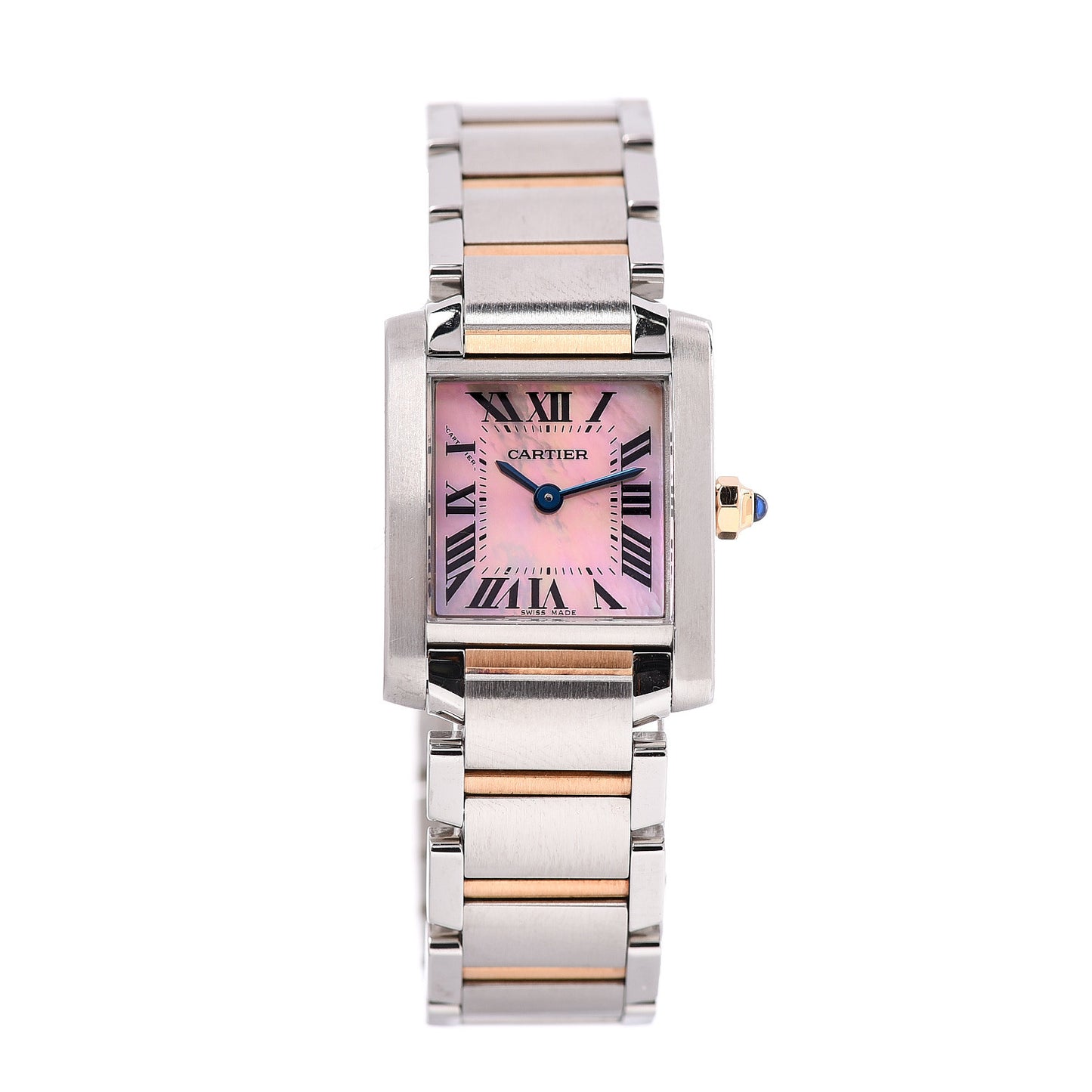 Stainless Steel 18K Pink Gold Mother of Pearl 20mm Tank Francaise Quartz Watch