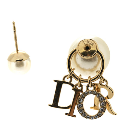 Christian Dior Pearl Crystal Tribal Logo Charms Earrings Gold 4 of 4