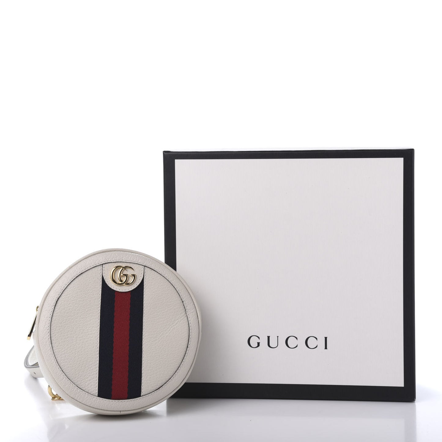Textured Calfskin Web Mini Ophidia Round Backpack Mystic White