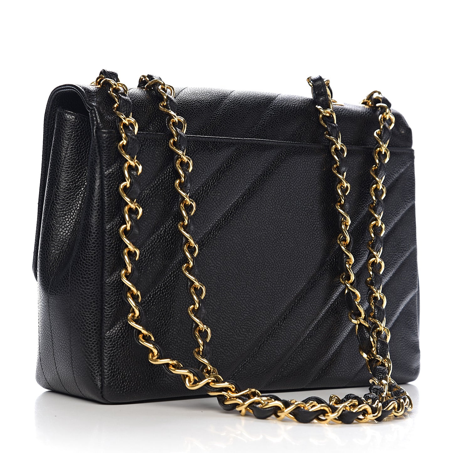 Caviar Diagonal Quilted Jumbo Single Flap Black
