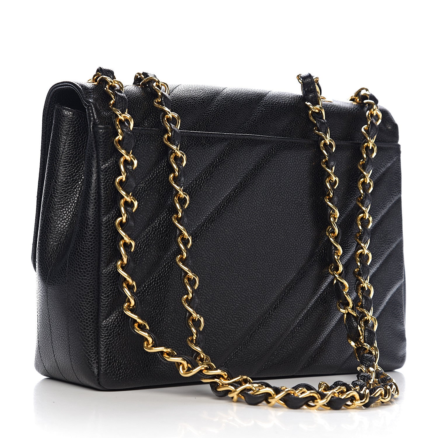 Chanel Caviar Diagonal Quilted Jumbo Single Flap Black 2 of 10