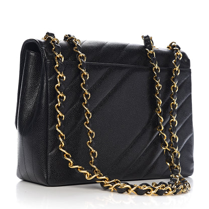Chanel Caviar Diagonal Quilted Jumbo Single Flap Black 2 of 10
