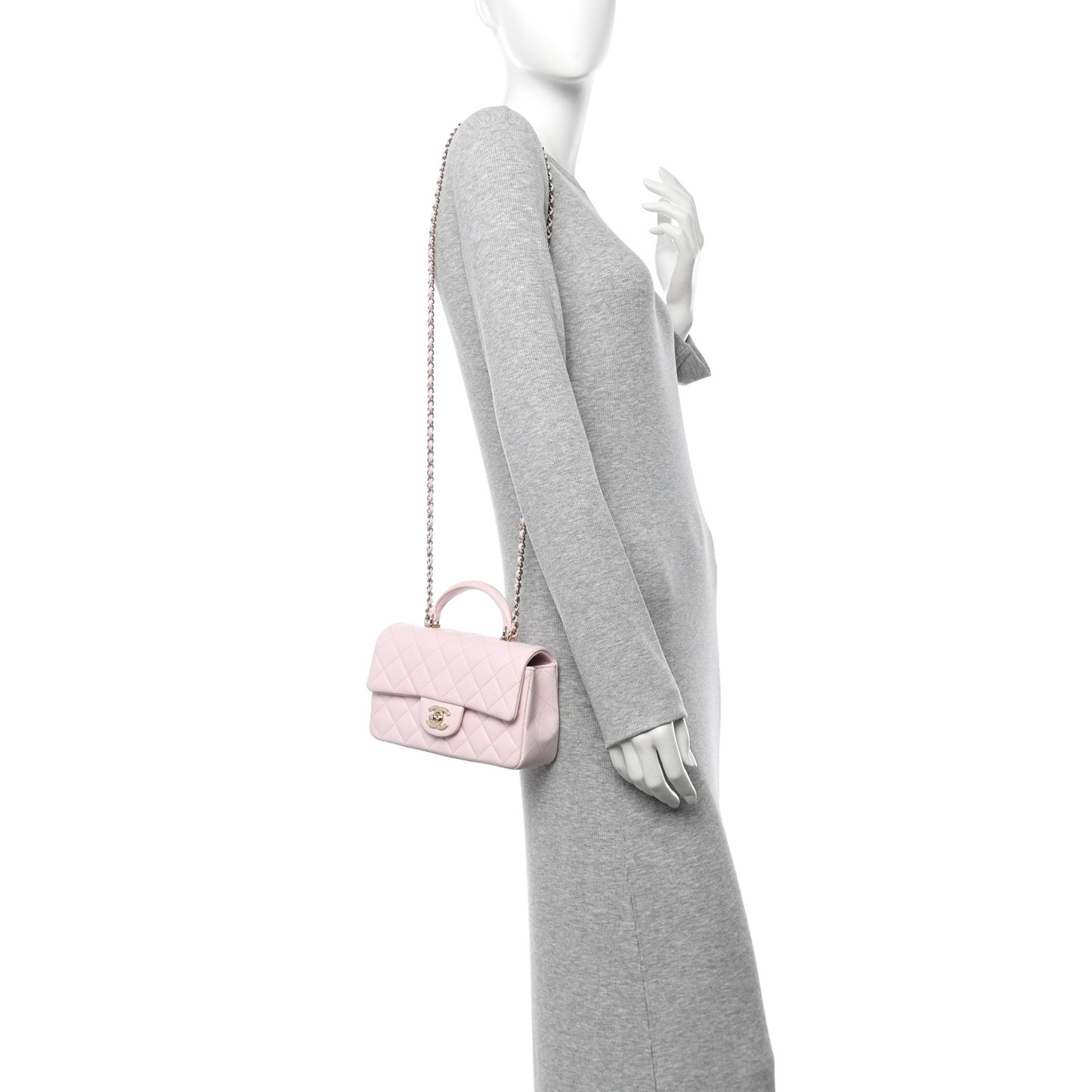 Lambskin Quilted Mini Top Handle Rectangular Flap Light Pink
