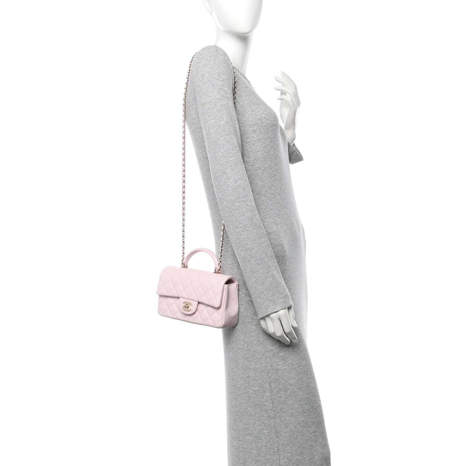 Chanel Lambskin Quilted Mini Top Handle Rectangular Flap Light Pink 2 of 14