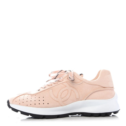 Chanel Suede Goatskin CC Sneakers 38.5 Light Pink 1 of 9