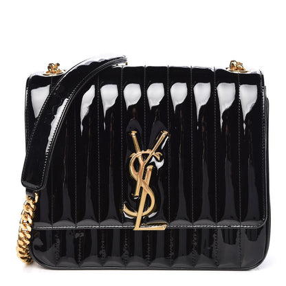 Saint Laurent Patent Matelasse Monogram Large Vicky Chain Bag Black 1 of 11