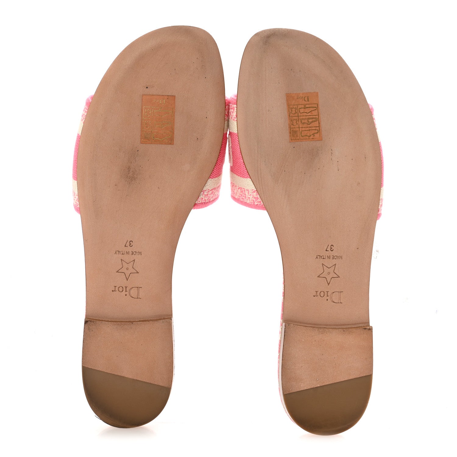 Christian Dior Canvas Toile de Jouy Embroidered Dway Flat Slide Sandals 37 Off White Pink 6 of 9