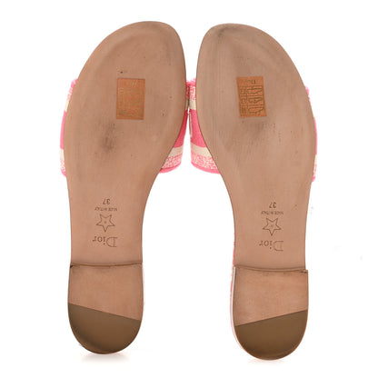 Christian Dior Canvas Toile de Jouy Embroidered Dway Flat Slide Sandals 37 Off White Pink 6 of 9