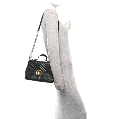 Gucci Calfskin Matelasse Small GG Marmont Top Handle Shoulder Bag Black 2 of 10