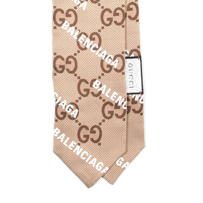 Gucci X BALENCIAGA Silk Twill Maxi GG Monogram GG B Neck Bow Scarf Beige White 2 of 3