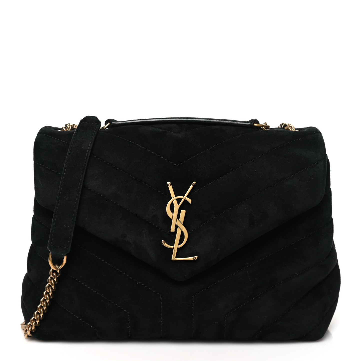 Suede Calfskin Y Quilted Monogram Small Loulou Chain Satchel Black