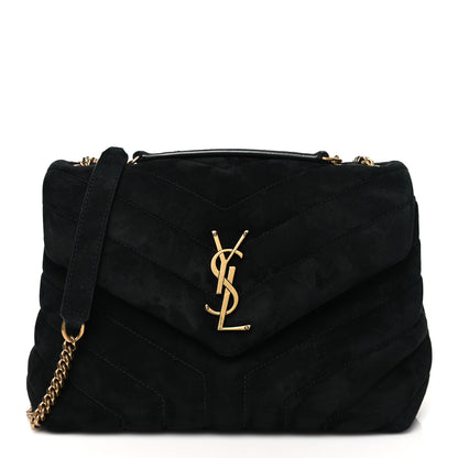 Saint Laurent Suede Calfskin Y Quilted Monogram Small Loulou Chain Satchel Black 1 of 10