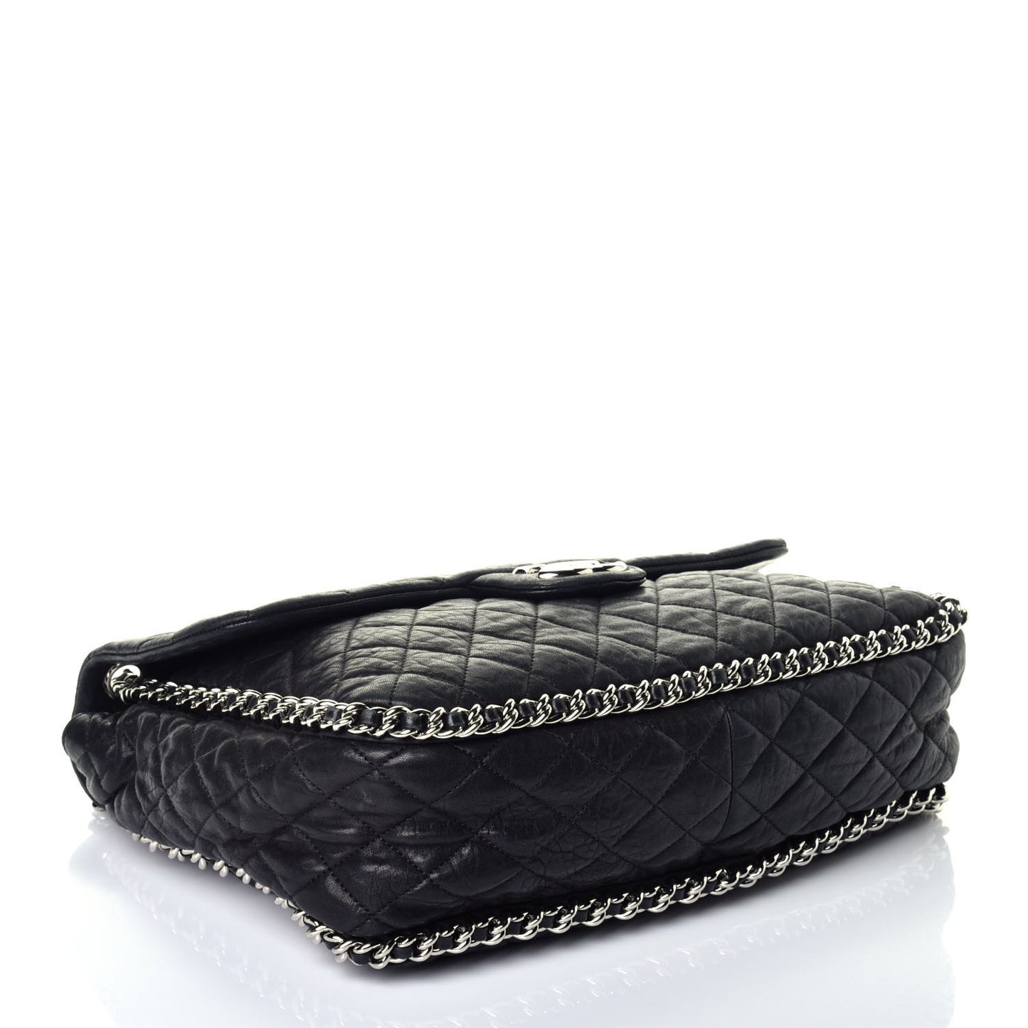 Washed Lambskin Quilted Maxi Chain Around Flap Black