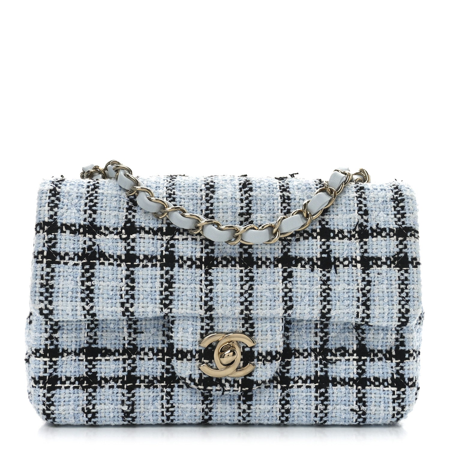 Chanel Tweed Quilted Mini Rectangular Flap Light Blue 1 of 10