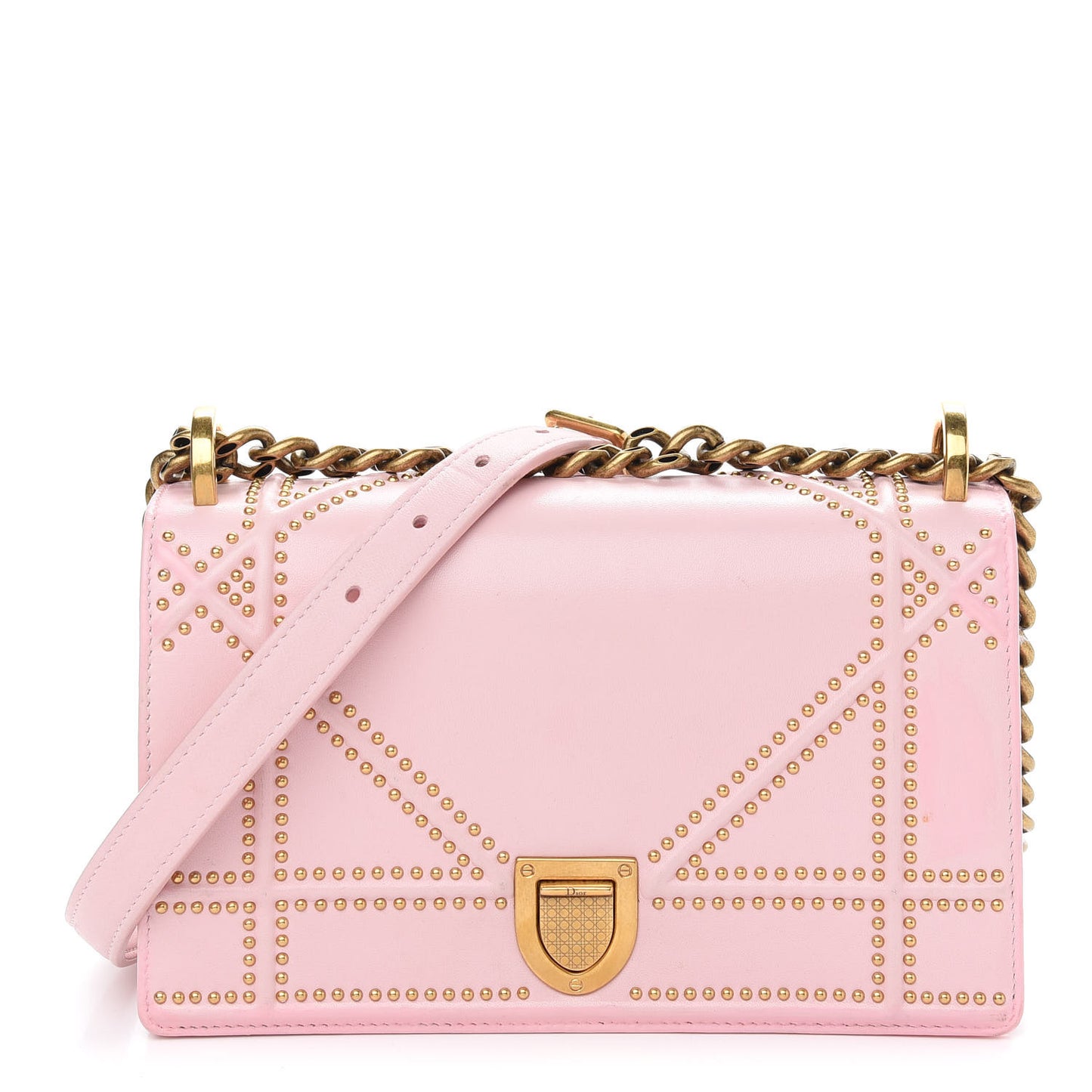 Lambskin Studded Small Diorama Flap Bag Light Pink