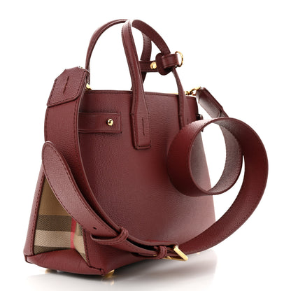 Burberry Grainy Calfskin House Check Small Banner Tote Crimson 3 of 9