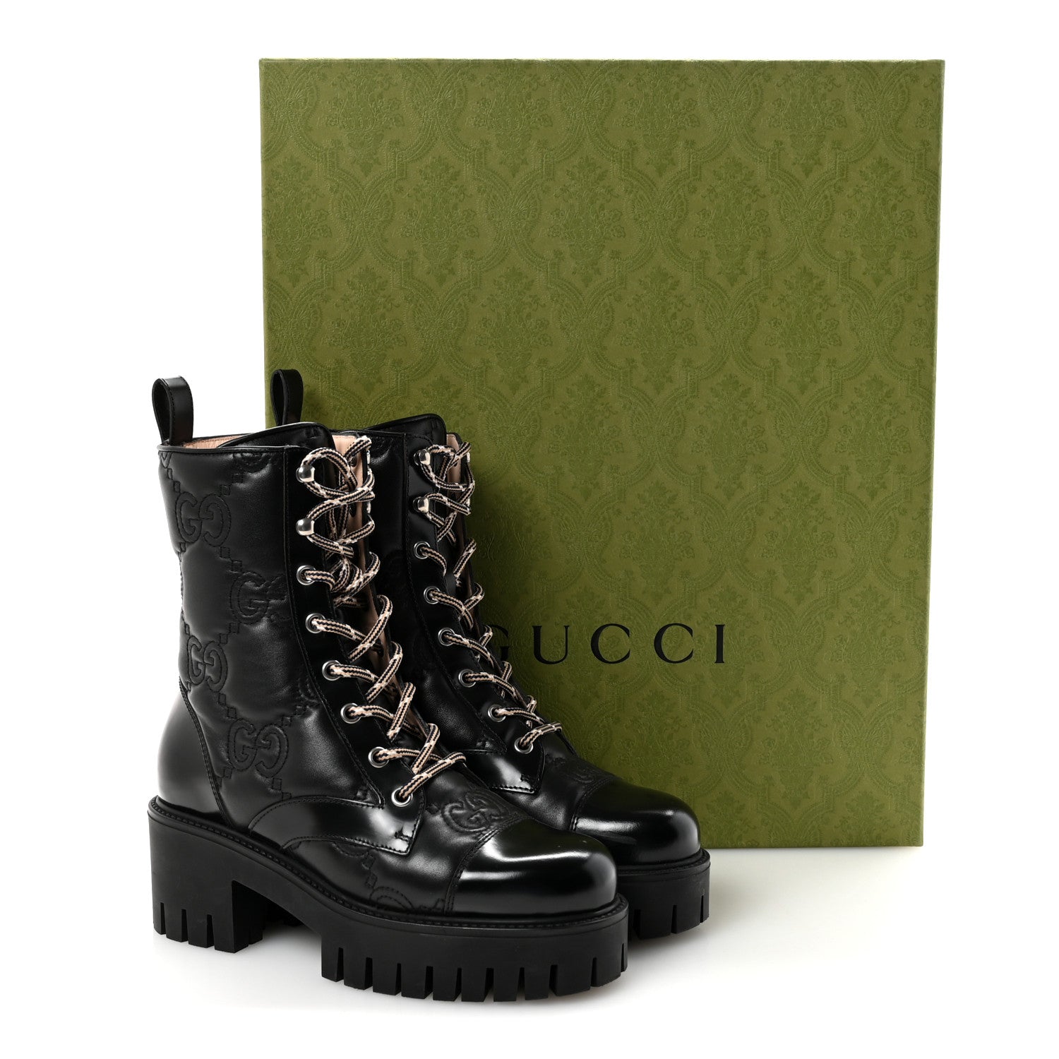 Gucci Cordovan Lux Nappa GG Matelasse Lace Up 60mm Combat Boots 35.5 Black 10 of 10
