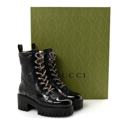 Gucci Cordovan Lux Nappa GG Matelasse Lace Up 60mm Combat Boots 35.5 Black 10 of 10