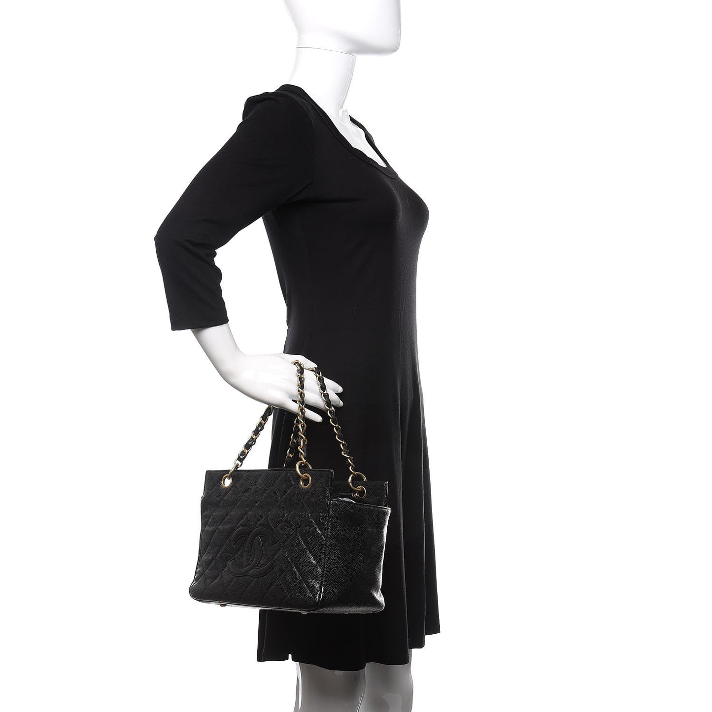 Caviar Quilted Petit Timeless Tote PTT Black