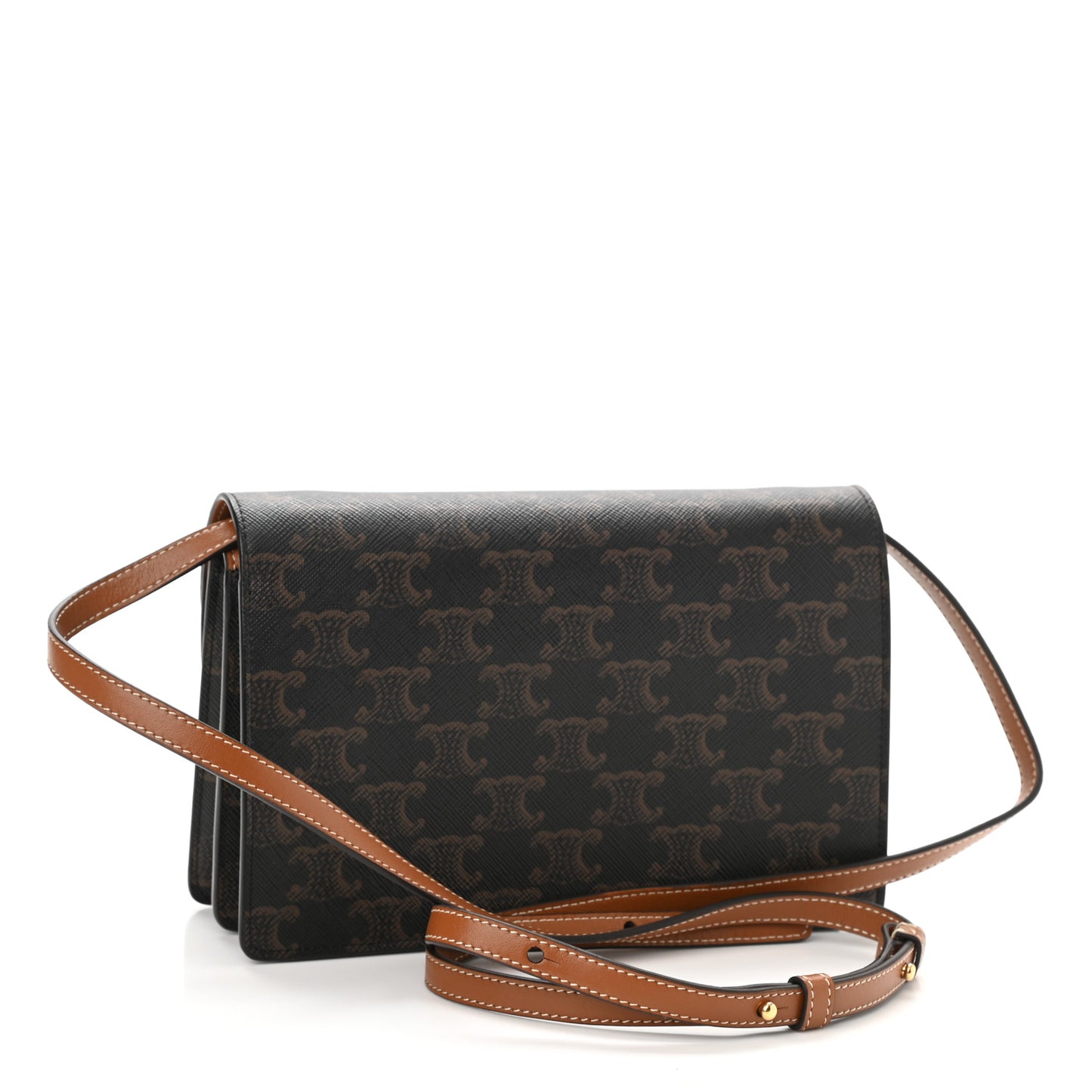 Triomphe Canvas Lambskin Wallet On Strap Tan