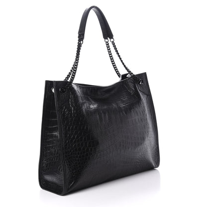 Saint Laurent Calfskin Crocodile Embossed Monogram Large Niki Shopping Bag Black 3 of 9