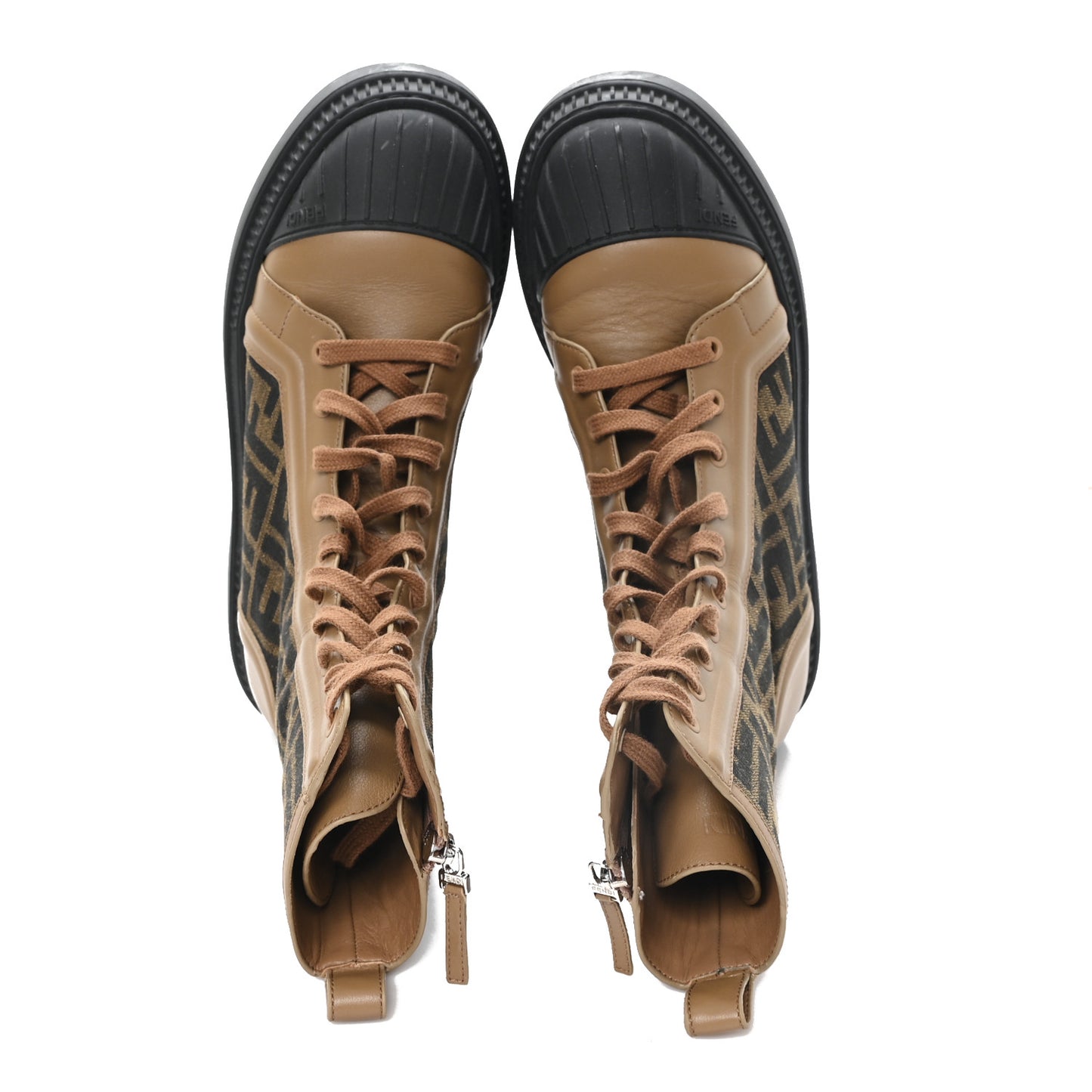 Fabric Jacquard Vitello FF Domino 50mm Biker Boots 38.5 Tobacco Black Sand