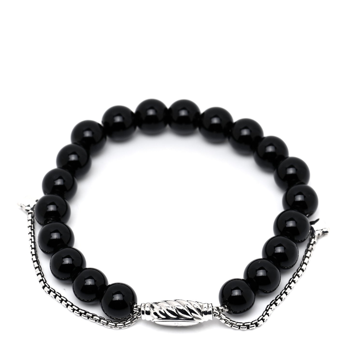 Sterling Silver Black Onyx 8mm Spiritual Beads Adjustable Bracelet