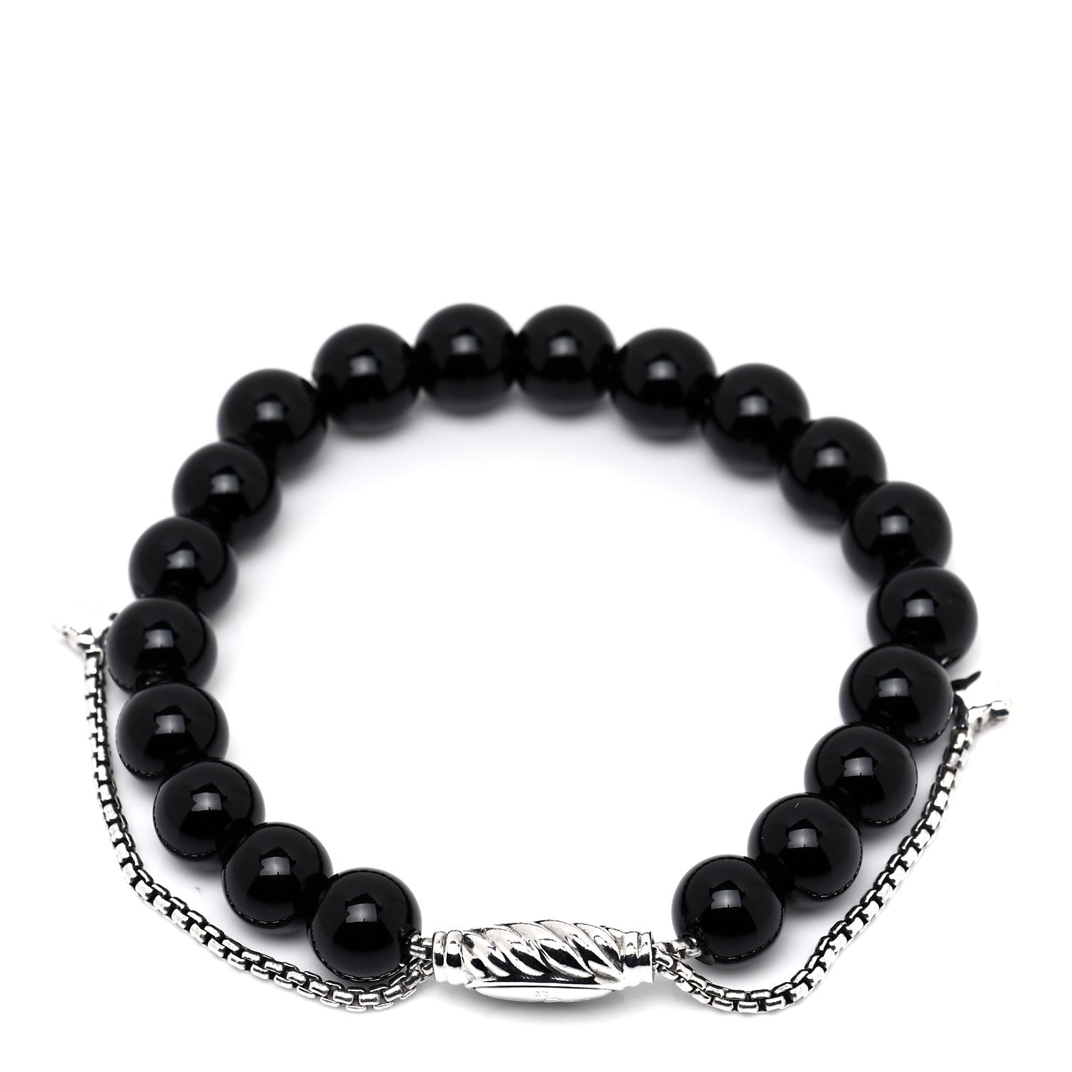 David Yurman Sterling Silver Black Onyx 8mm Spiritual Beads Adjustable Bracelet 3 of 5